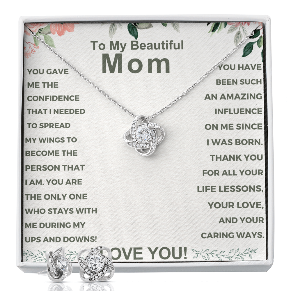 Best Gift For Mom. Love Knot Necklace & Earring Set