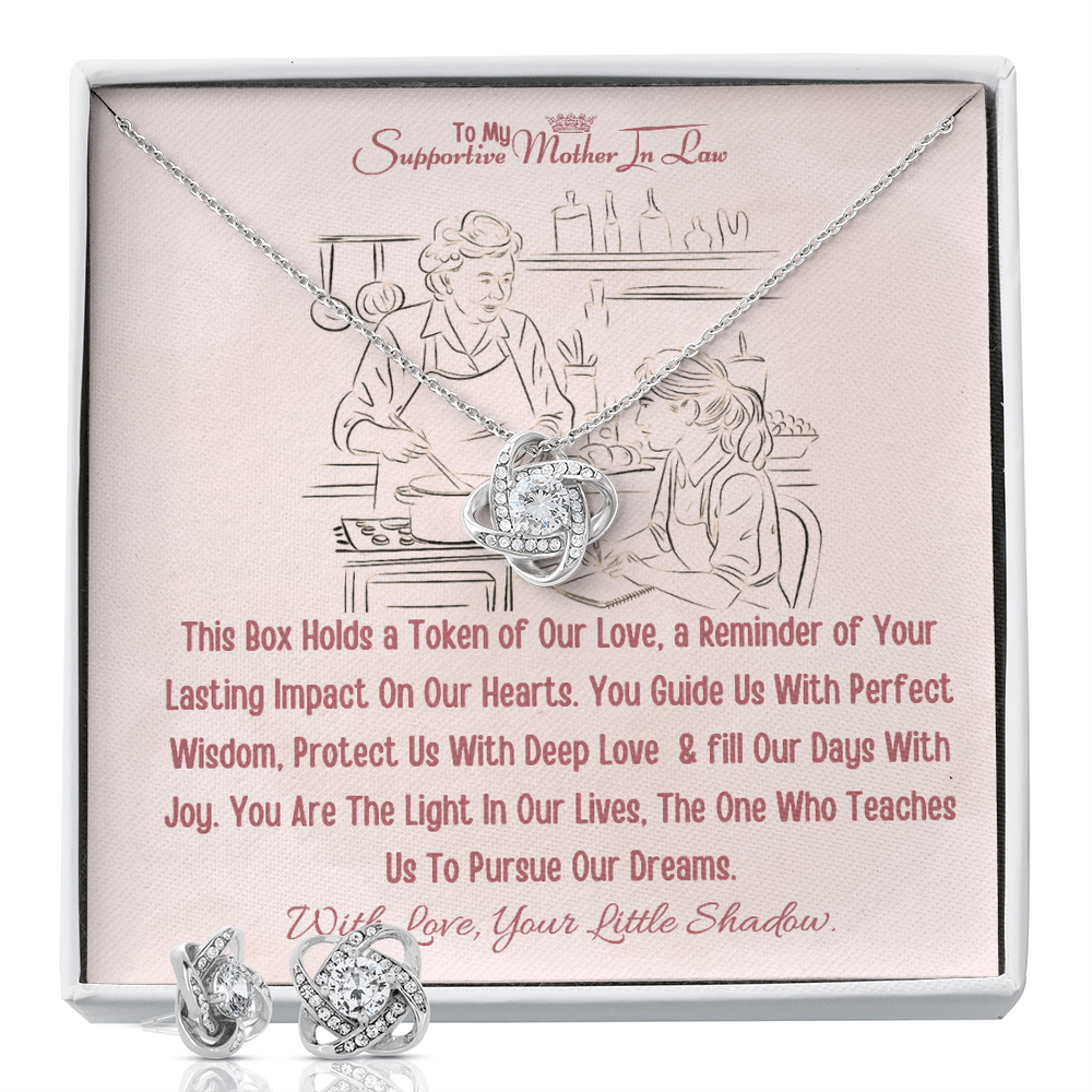 Best Gift From Daughter To Mother In Law. Love Knot Necklace & Earring Set