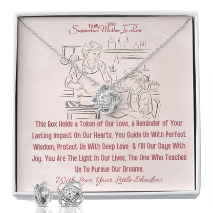 Best Gift From Daughter To Mother In Law. Love Knot Necklace & Earring Set