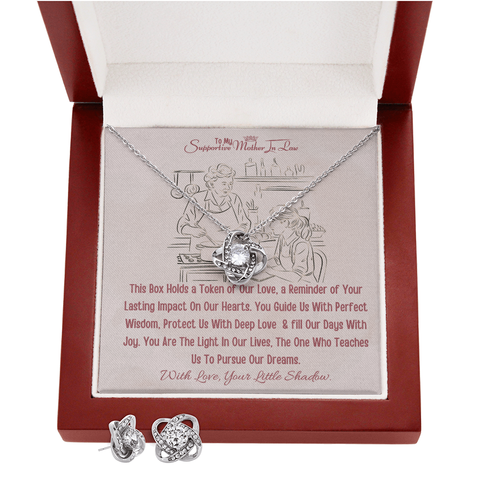 Best Gift From Daughter To Mother In Law. Love Knot Necklace & Earring Set