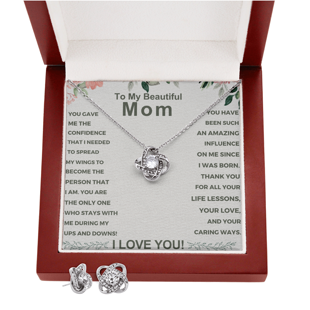 Best Gift For Mom. Love Knot Necklace & Earring Set