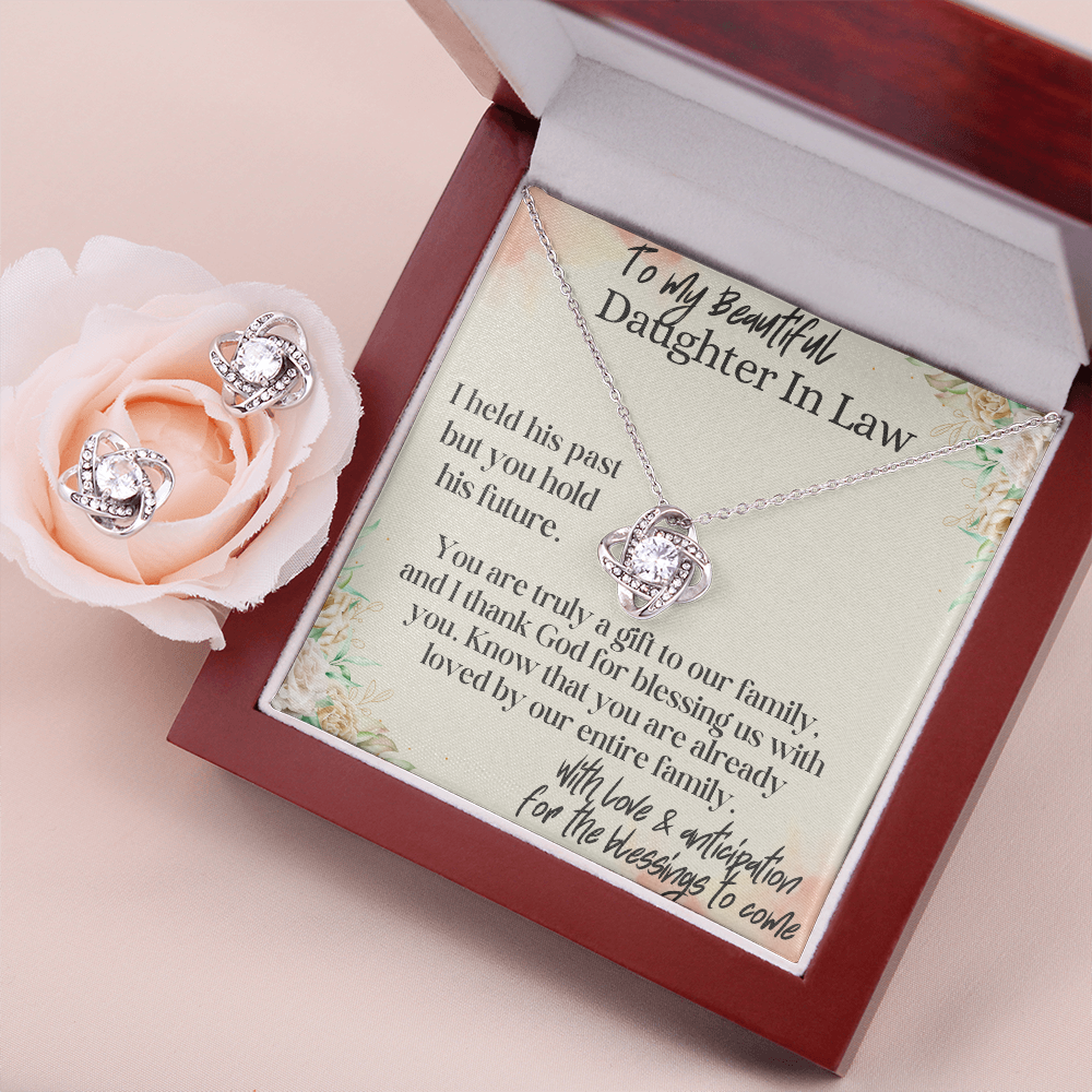 Best Gift For Daughter In Law. Love Knot Necklace & Earring Set