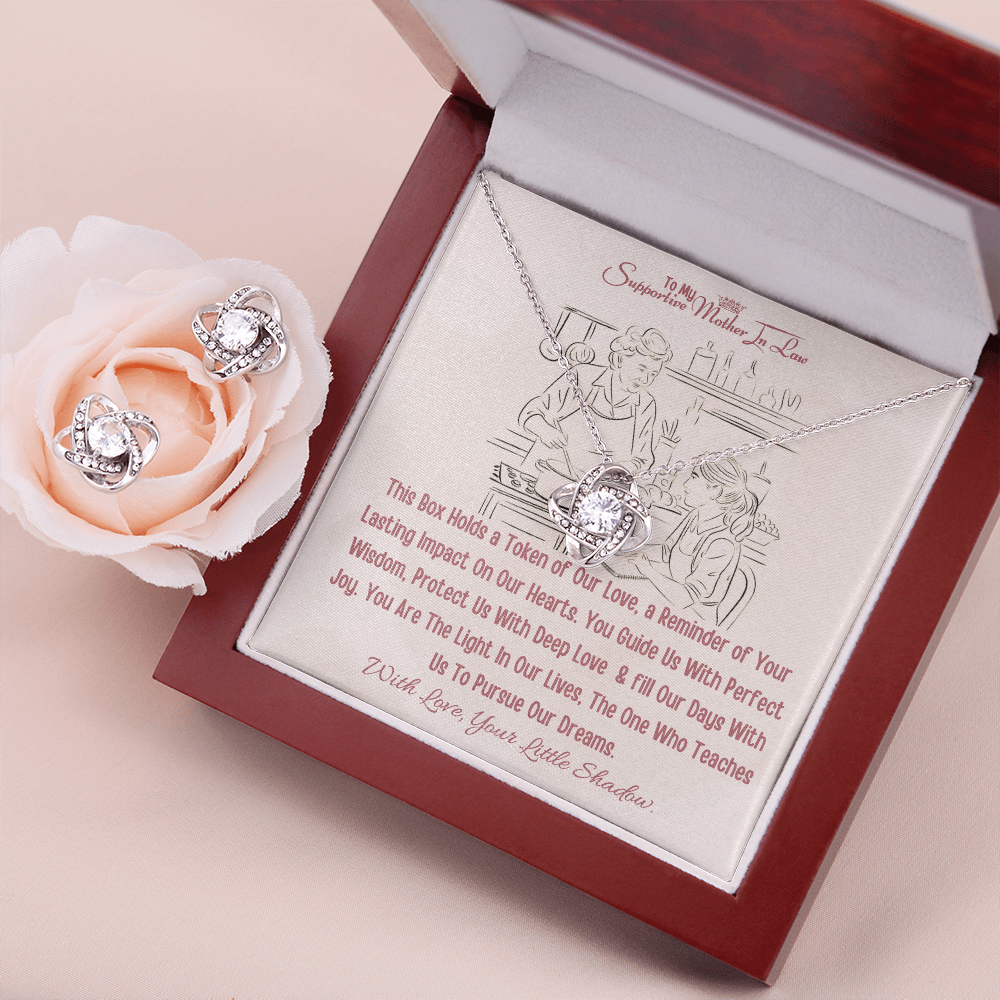 Best Gift From Daughter To Mother In Law. Love Knot Necklace & Earring Set