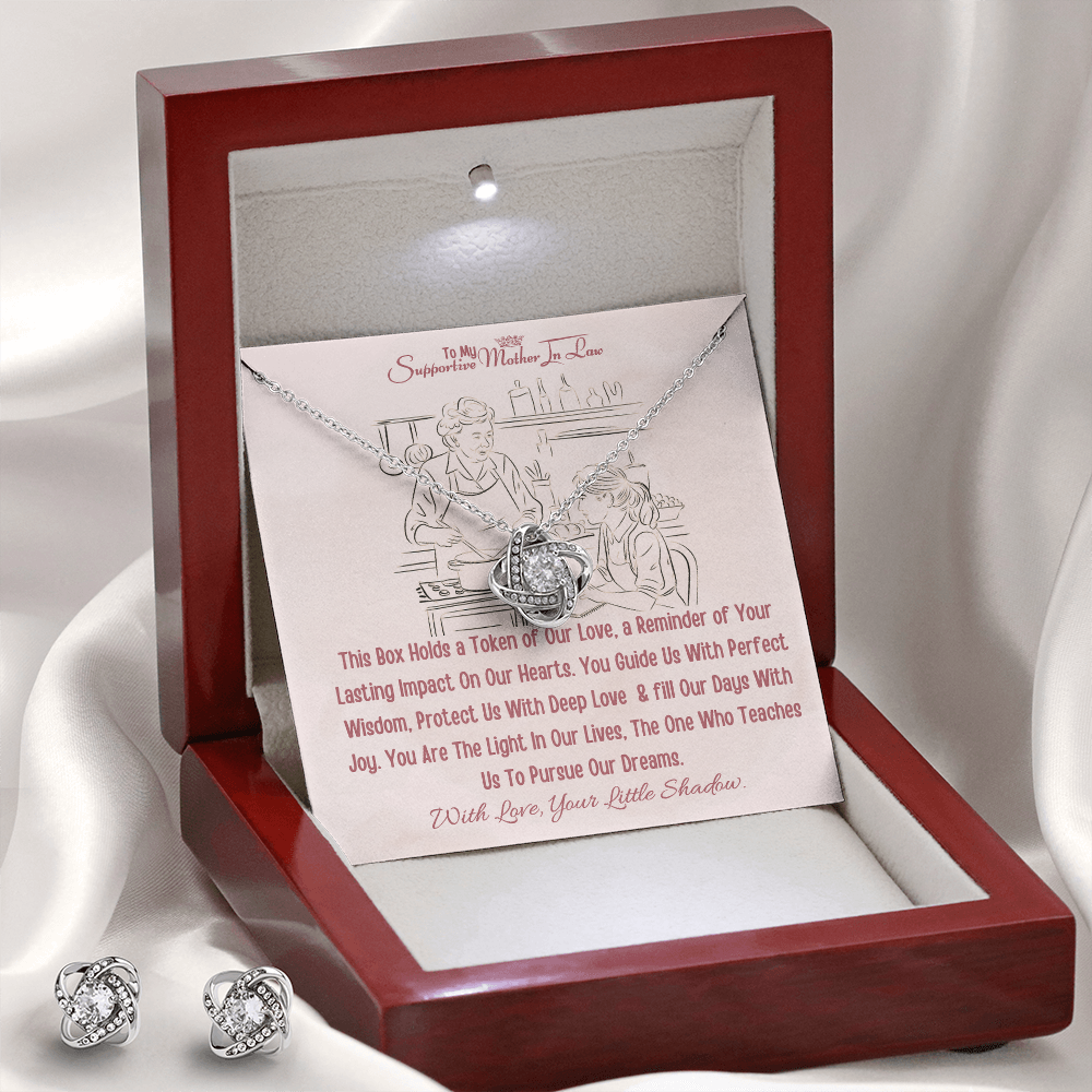 Best Gift From Daughter To Mother In Law. Love Knot Necklace & Earring Set