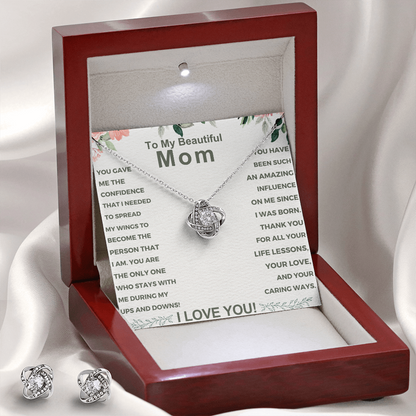 Best Gift For Mom. Love Knot Necklace & Earring Set