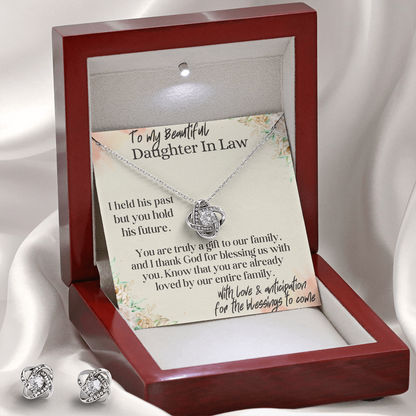 Best Gift For Daughter In Law. Love Knot Necklace & Earring Set