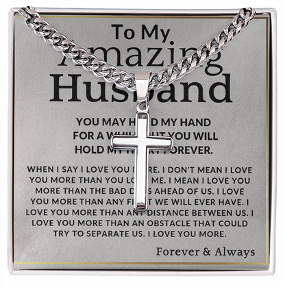 Best Gift For Husband. Cuban Link Chain with Artisan Cross