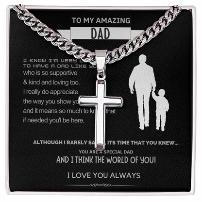 Best Gift For Dad . Cuban Link Chain with Artisan Cross