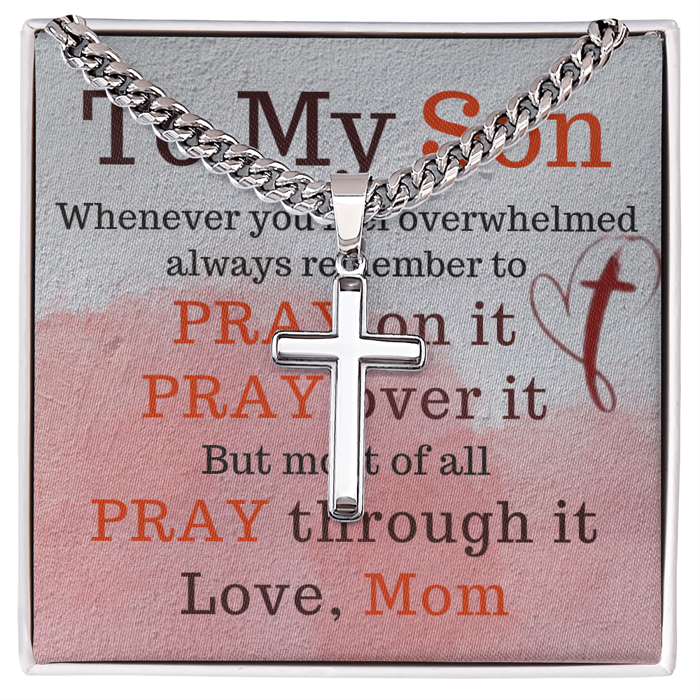 Best Gift For Son. Cuban Link Chain with Artisan Cross