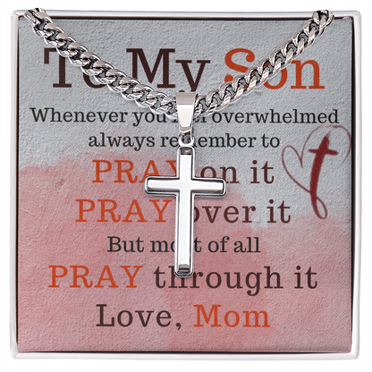 Best Gift For Son. Cuban Link Chain with Artisan Cross