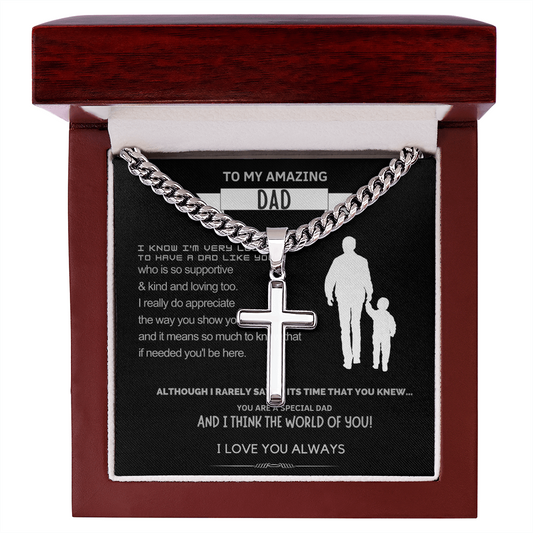 Best Gift For Dad . Cuban Link Chain with Artisan Cross