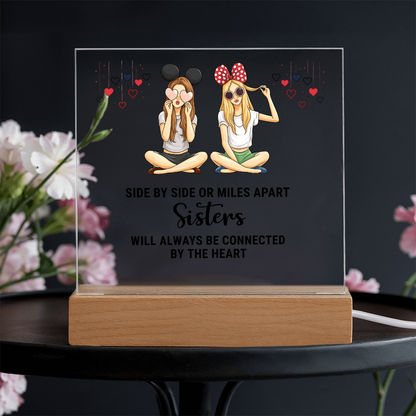 Best Gift For Sister . Acrylic Square Plaque With Led Light Base