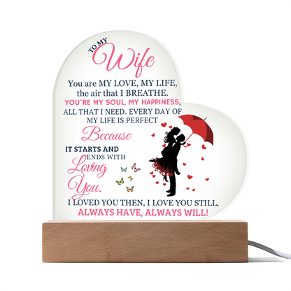 Best Gift For Wife. Acrylic Heart Plaque With Led Light Base
