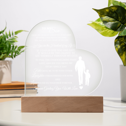 Best Gift From Father To Son. Acrylic Heart Plaque With Led Light Base