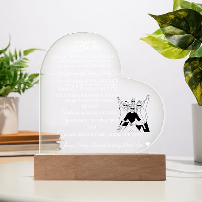Best Gift For Bestie . Acrylic Heart Plaque With Led Light Base