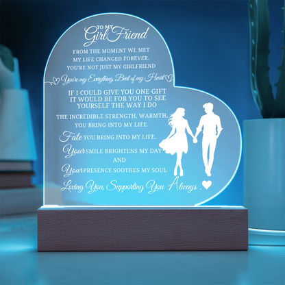 Best Gift For Girlfriend . Acrylic Heart Plaque With Led Light Base