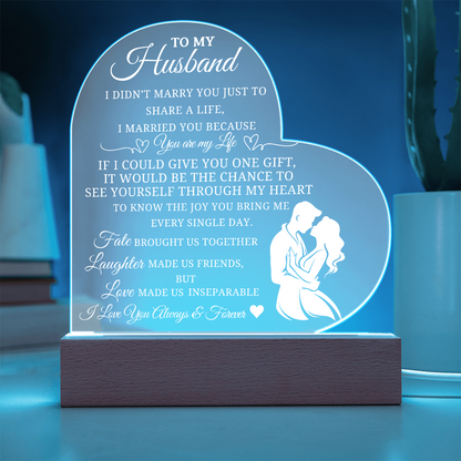 Best Gift For Husband. Printed  Heart Acrylic Plaque With Led Light