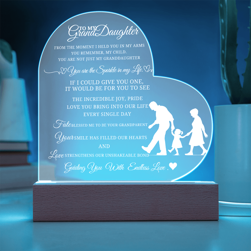 Best Gift For Granddaughter . Acrylic Heart Plaque With Led Light Base