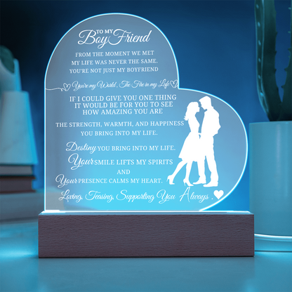 Best Gift For Boyfriend . Acrylic Heart Plaque With Led Light Base