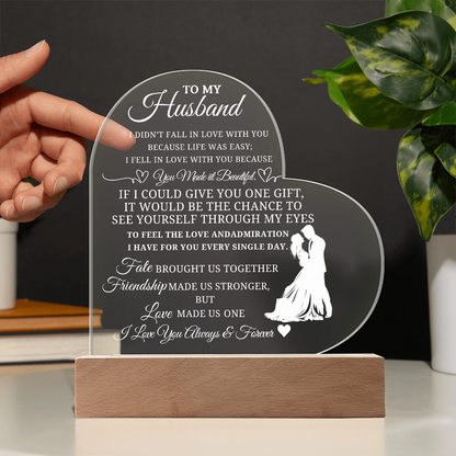 Best Gift For Husband. Printed Heart Acrylic Plaque With Led Light Base