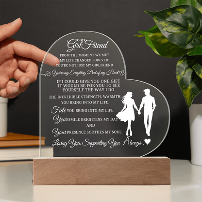 Best Gift For Girlfriend . Acrylic Heart Plaque With Led Light Base