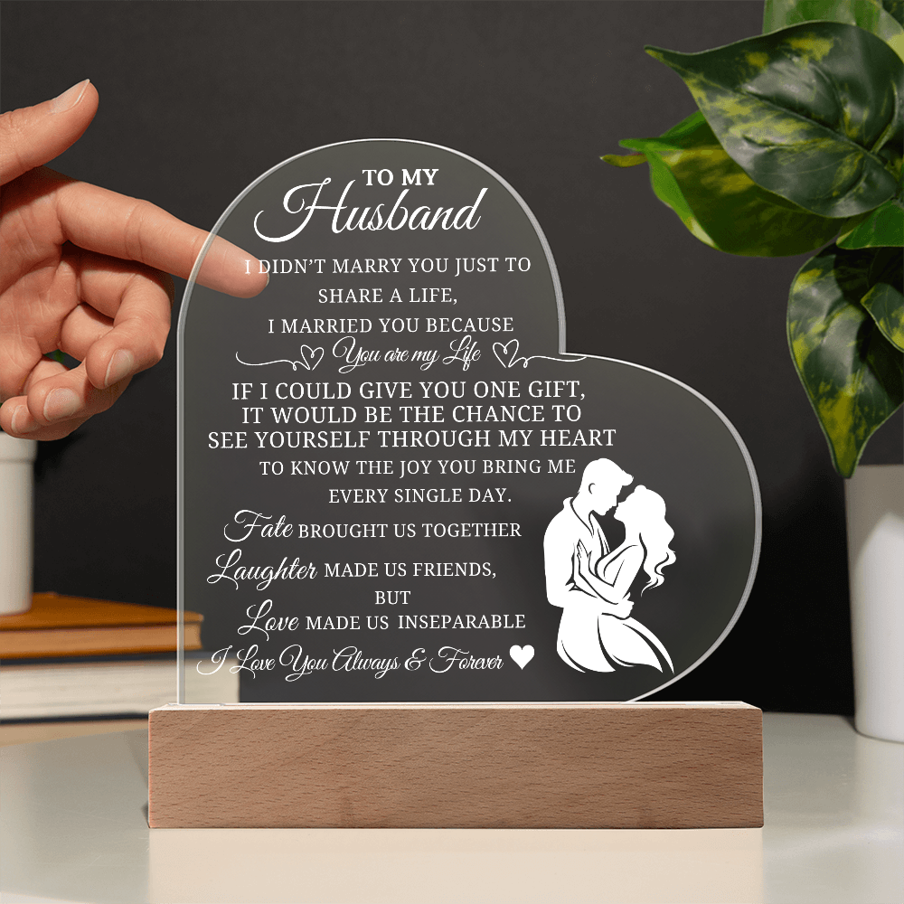 Best Gift For Husband. Printed  Heart Acrylic Plaque With Led Light