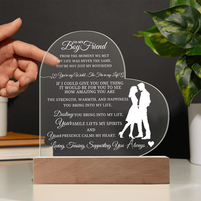 Best Gift For Boyfriend . Acrylic Heart Plaque With Led Light Base