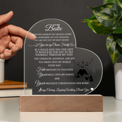 Best Gift For Bestie . Acrylic Heart Plaque With Led Light Base