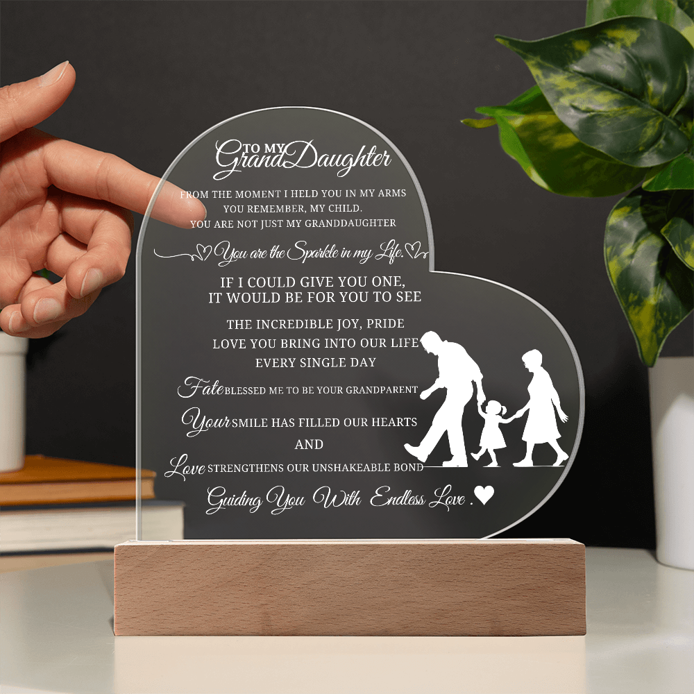 Best Gift For Granddaughter . Acrylic Heart Plaque With Led Light Base