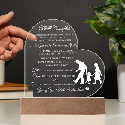 Best Gift For Granddaughter . Acrylic Heart Plaque With Led Light Base