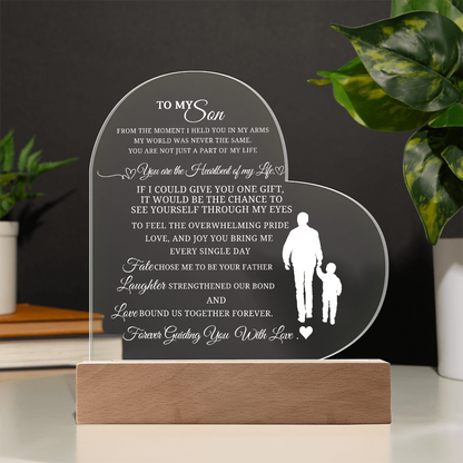 Best Gift From Father To Son. Acrylic Heart Plaque With Led Light Base