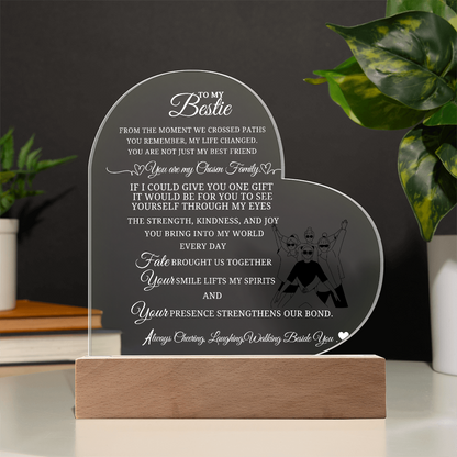 Best Gift For Bestie . Acrylic Heart Plaque With Led Light Base