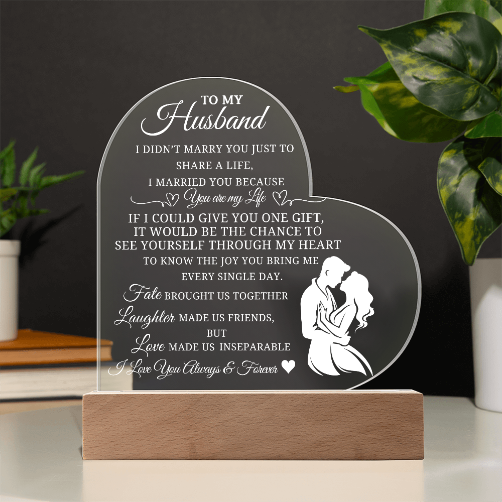 Best Gift For Husband. Printed  Heart Acrylic Plaque With Led Light