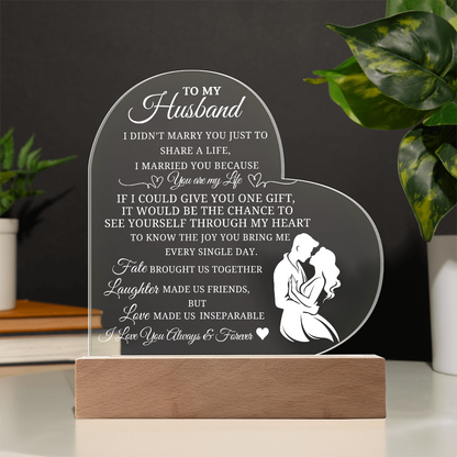 Best Gift For Husband. Printed  Heart Acrylic Plaque With Led Light