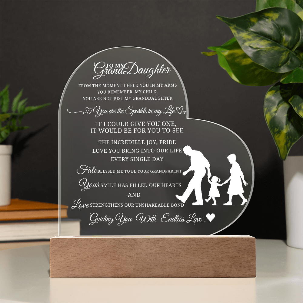 Best Gift For Granddaughter . Acrylic Heart Plaque With Led Light Base