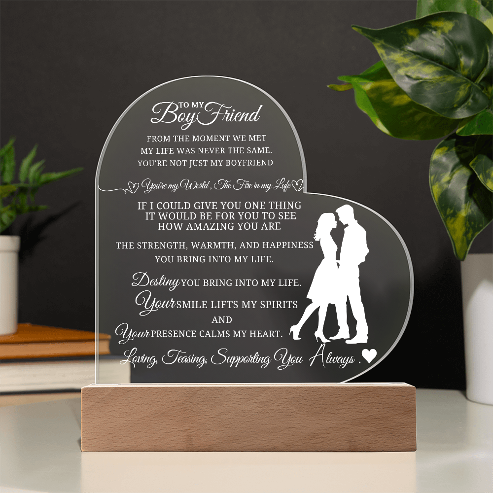 Best Gift For Boyfriend . Acrylic Heart Plaque With Led Light Base