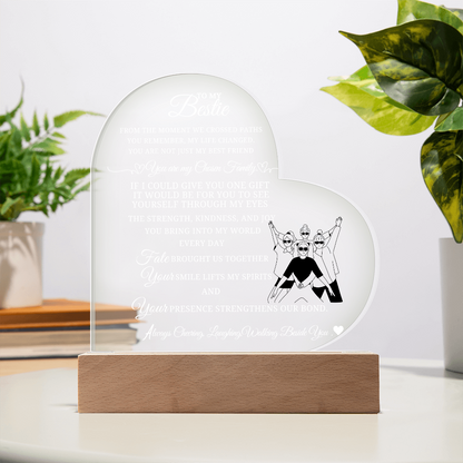 Best Gift For Bestie . Acrylic Heart Plaque With Led Light Base