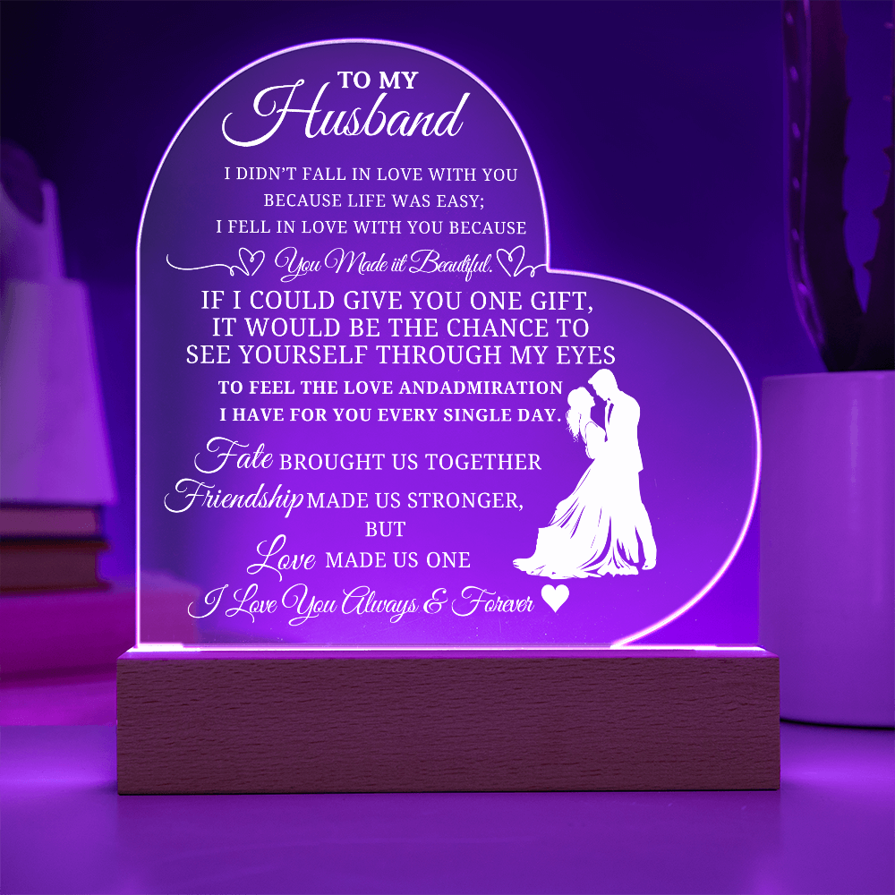 Best Gift For Husband. Printed Heart Acrylic Plaque With Led Light Base