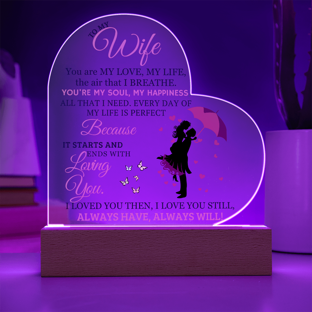 Best Gift For Wife. Acrylic Heart Plaque With Led Light Base