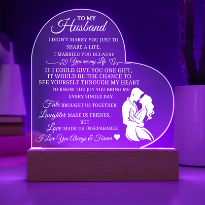 Best Gift For Husband. Printed  Heart Acrylic Plaque With Led Light