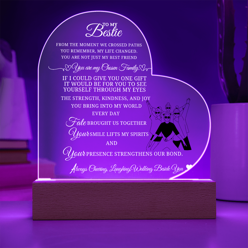 Best Gift For Bestie . Acrylic Heart Plaque With Led Light Base