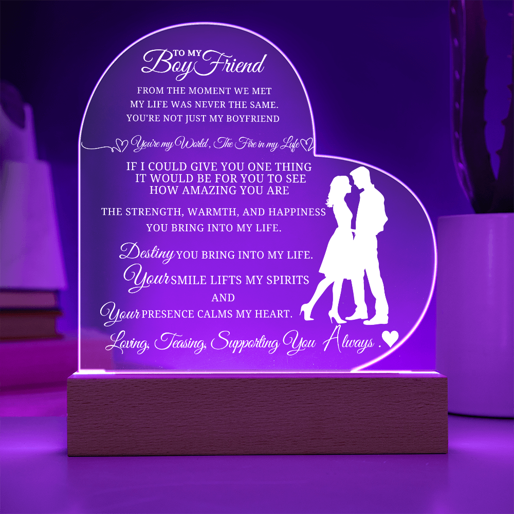 Best Gift For Boyfriend . Acrylic Heart Plaque With Led Light Base