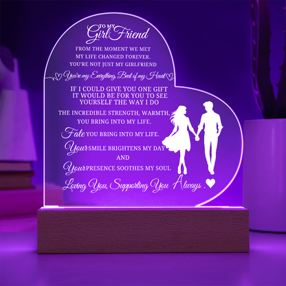 Best Gift For Girlfriend . Acrylic Heart Plaque With Led Light Base