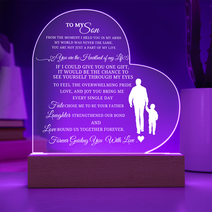 Best Gift From Father To Son. Acrylic Heart Plaque With Led Light Base