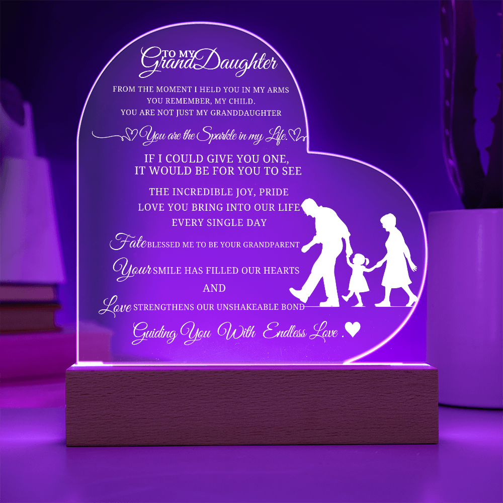 Best Gift For Granddaughter . Acrylic Heart Plaque With Led Light Base