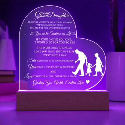 Best Gift For Granddaughter . Acrylic Heart Plaque With Led Light Base