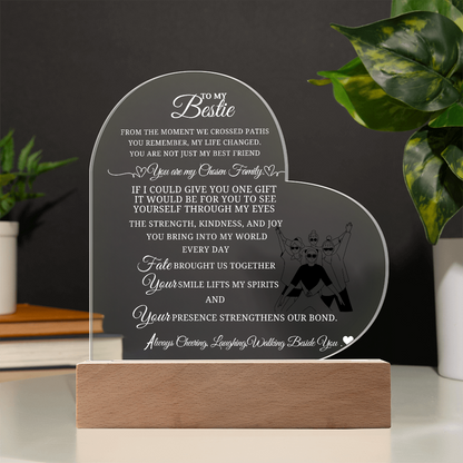 Best Gift For Bestie . Acrylic Heart Plaque With Led Light Base