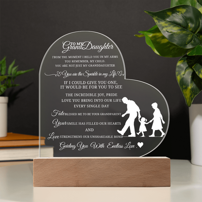 Best Gift For Granddaughter . Acrylic Heart Plaque With Led Light Base