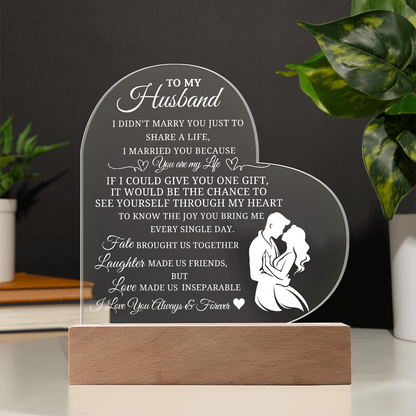 Best Gift For Husband. Printed  Heart Acrylic Plaque With Led Light
