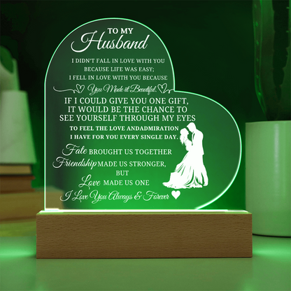 Best Gift For Husband. Printed Heart Acrylic Plaque With Led Light Base